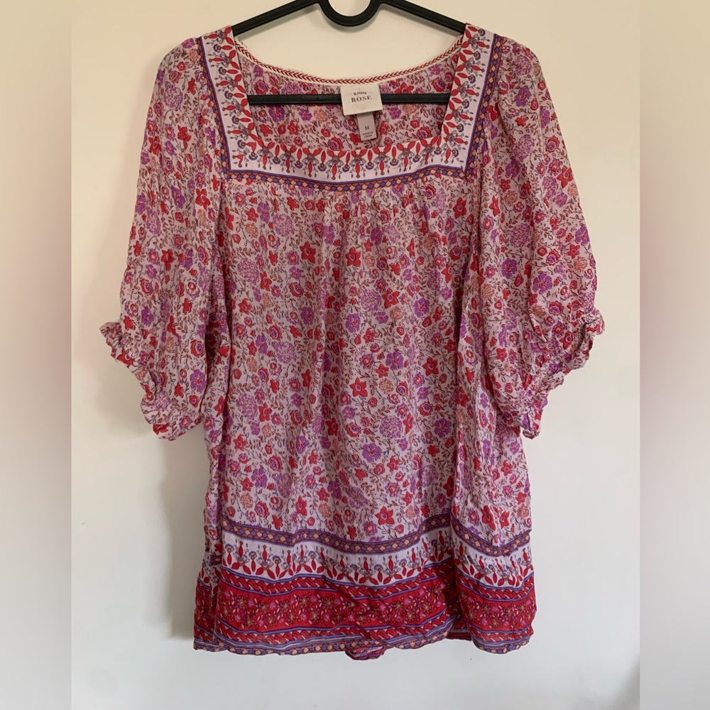 Knox Rose Puff Sleeve Shirt | Peasant Shirt | Size Medium | Floral Shirt